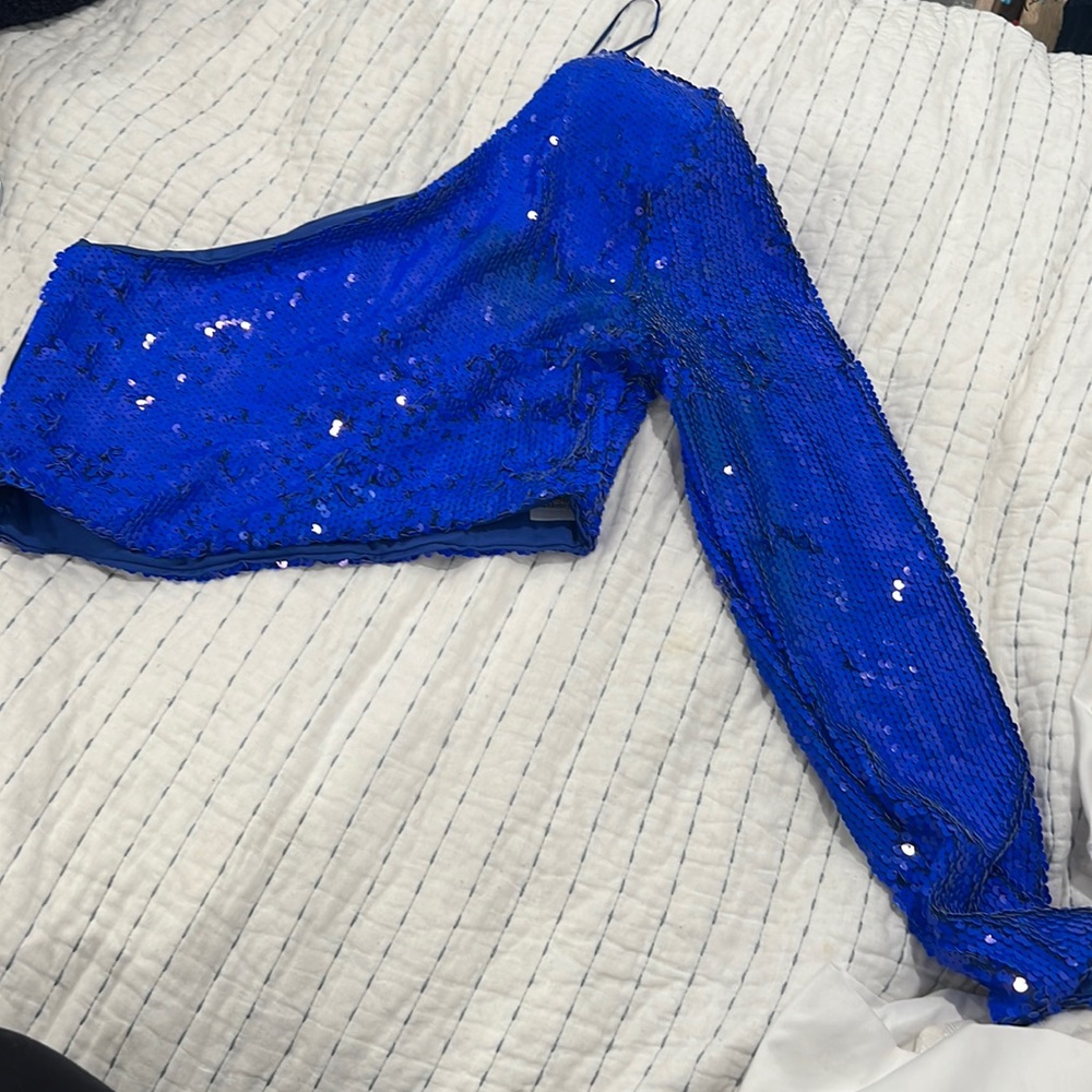 Zara one shoulder top, blue sparkle, never worn